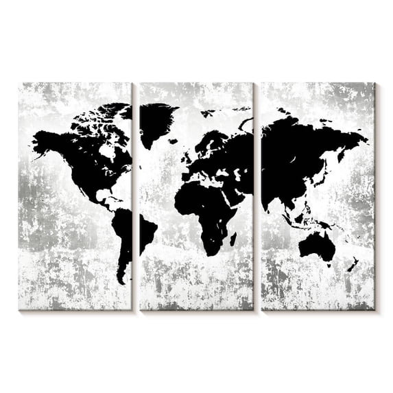 Elephant Stock Silhouette World Map Wall Art - Horizontal Multi Panel Canvas - Living Room Wall Decor - Map Multi Panel - Black And Gray Decor - 74" x 48"
