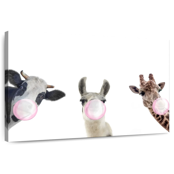 Elephant Stock Silly Bubble Gum Animals Wall Art - Horizontal Canvas Wall Art - Living Room Wall Decor - Humor Canvas - White And Brown Decor - 12" x 8"