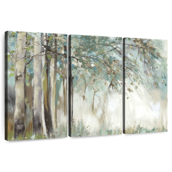 Elephant Stock Silver Leaves Wall Art - Horizontal Multi Panel Canvas - Living Room Wall Decor - Floral And Botanical Multi Panel - Gold And Beige Decor By Allison Pearce - 50" x 32"
