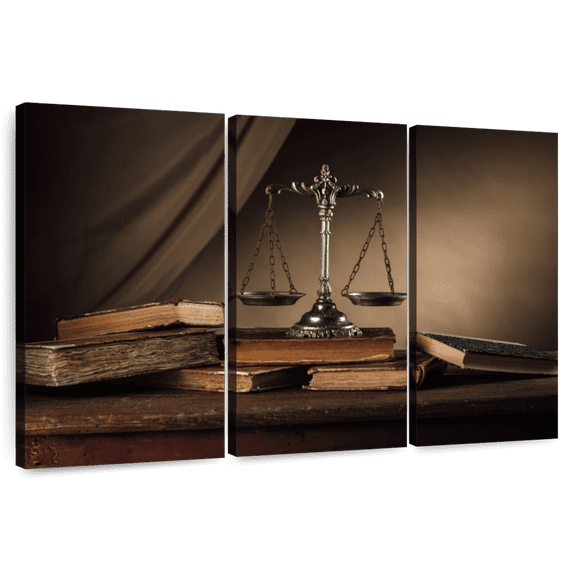 Elephant Stock Silver Scales Of Justice Wall Art - Horizontal Multi Panel Canvas - Living Room Wall Decor - Profession Multi Panel - Brown And Gray Decor - 33" x 20"
