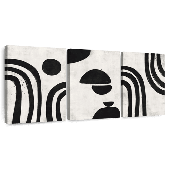 Elephant Stock Simple Abstract Wall Art - Horizontal Multi Panel Canvas - Lobby Wall Decor - Abstract Multi Panel - Black And White Decor - 26" x 12"