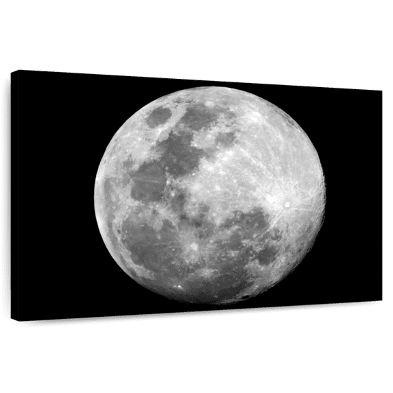 Elephant Stock Simple Moon Wall Art - Horizontal Canvas Wall Art - Living Room Wall Decor - Astronomy & Space Canvas - Black And White Decor - 12" x 8"