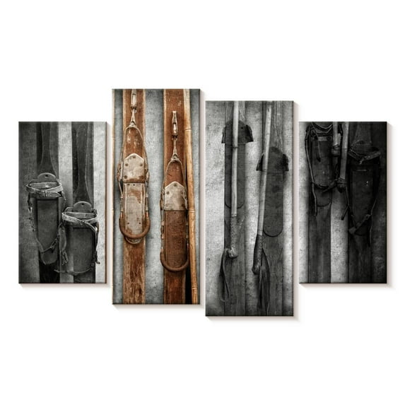 Elephant Stock Ski Collection Wall Art - Horizontal Multi Panel Canvas - Living Room Wall Decor - Sports Multi Panel - Brown And Black Decor - 68" x 42"
