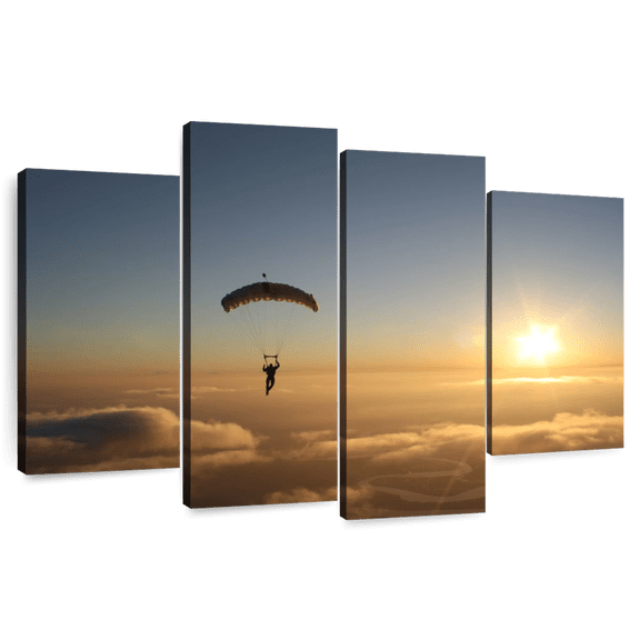 Elephant Stock Skydiving Sunset Wall Art - Horizontal Multi Panel Canvas - Living Room Wall Decor - Sports Multi Panel - Brown And Blue Decor - 84" x 54"