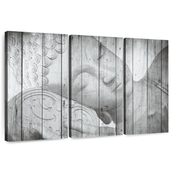 Elephant Stock Sleeping Buddha Wall Art - Horizontal Multi Panel Canvas - Living Room Wall Decor - People Multi Panel - Gray And White Decor - 74" x 48"