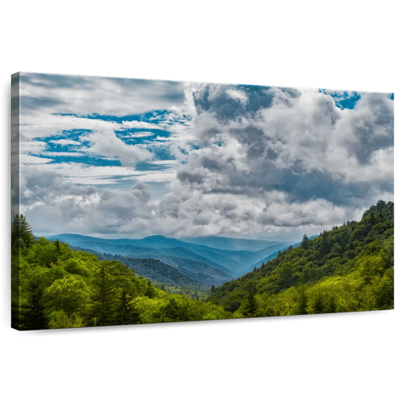 Elephant Stock Smoky Mountains Valley Wall Art - Horizontal Canvas Wall Art - Living Room Wall Decor - Nature Canvas - Blue And Green Decor - 12" x 8"