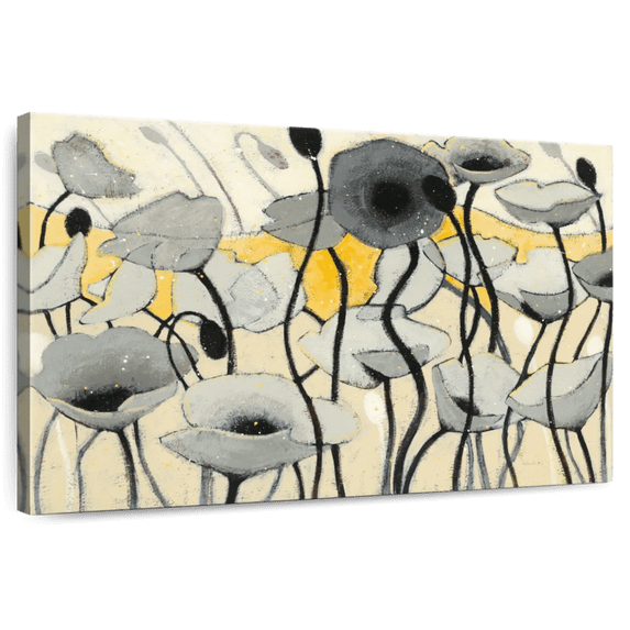 Elephant Stock Snow Day Gray Flower Wall Art - Horizontal Canvas Wall Art - Living Room Wall Decor - Floral And Botanical Canvas - Gray And Yellow Decor By Shirley Novak - 36" x 24"