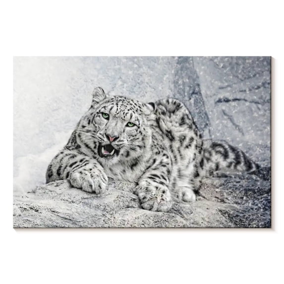 Elephant Stock Snow Leopard In Blizzard Wall Art - Horizontal Canvas Wall Art - Living Room Wall Decor - Animal Canvas - Blue And Black Decor - 45" x 30"