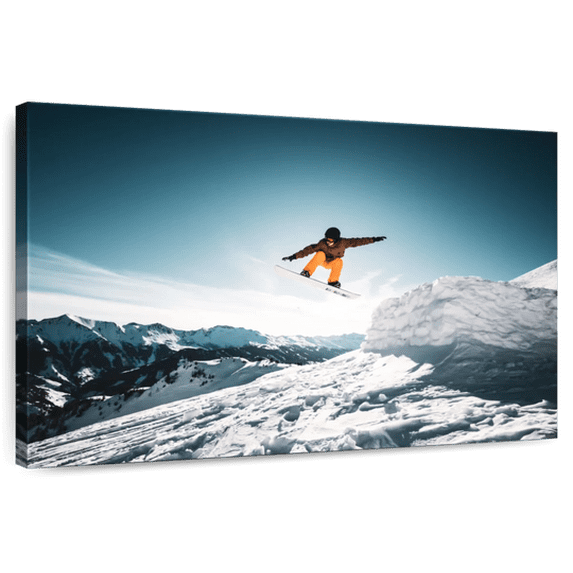 Elephant Stock Snowboarder In The Air Wall Art - Horizontal Canvas Wall Art - Living Room Wall Decor - Sports Canvas - Blue And Teal Decor - 12" x 8"