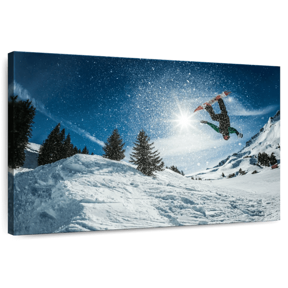 Elephant Stock Snowboarding Wall Art - Horizontal Canvas Wall Art - Living Room Wall Decor - Sports Canvas - Purple And Teal Decor - 30" x 20"