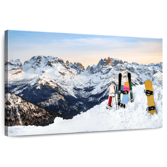 Elephant Stock Snowboards And Skis Wall Art - Horizontal Canvas Wall Art - Living Room Wall Decor - Sports Canvas - White And Blue Decor - 51" x 34"