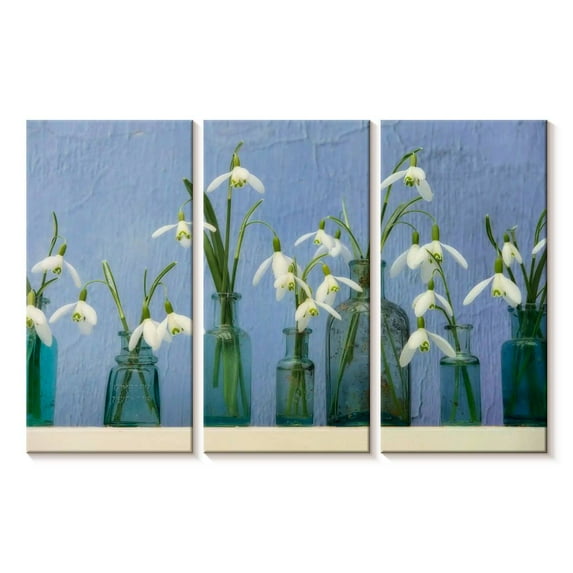 Elephant Stock Snowflakes In Little Bottles Wall Art - Horizontal Multi Panel Canvas - Living Room Wall Decor - Floral And Botanical Multi Panel - Teal And Blue Decor By Cora Niele - 50" x 32"