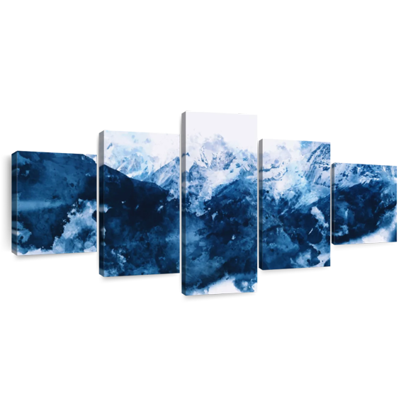 Elephant Stock Snowy Mountains Wall Art - Horizontal Multi Panel Canvas - Living Room Wall Decor - Abstract Multi Panel - Purple And Blue Decor - 55" x 24"