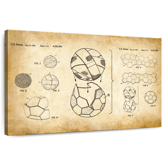 Elephant Stock Soccer Ball 1985 Patent Wall Art - Horizontal Canvas Wall Art - Living Room Wall Decor - Patent Canvas - Black And Gold Decor - 12" x 8"