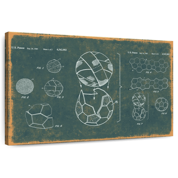 Elephant Stock Soccer Ball Teal Patent Wall Art - Horizontal Canvas Wall Art - Living Room Wall Decor - Patent Canvas - Brown And White Decor - 36" x 24"