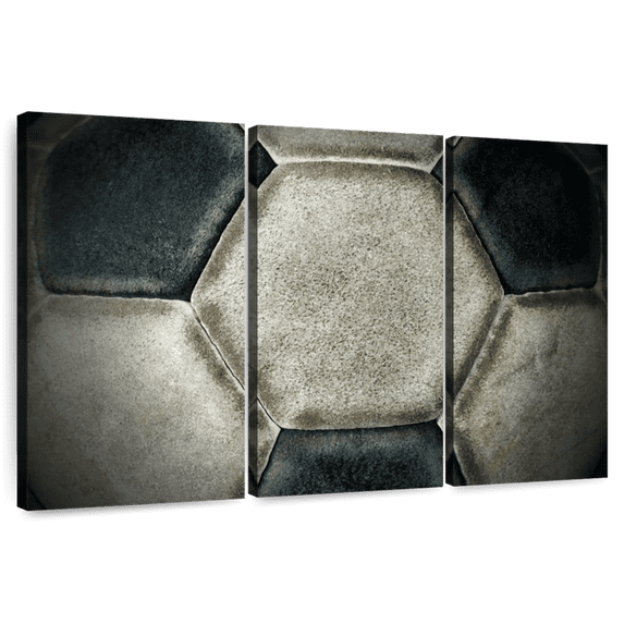 Elephant Stock Soccer Ball Wall Art - Horizontal Multi Panel Canvas - 3 Pieceliving Room Wall Decor - Photography Sports Multi Panel - Beige And Gray Decor - 65" x 42"