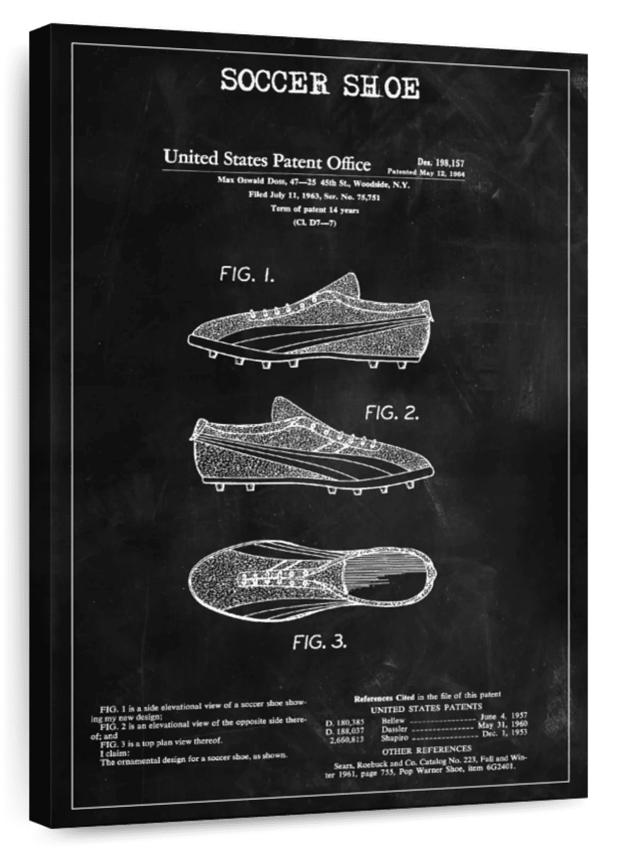 Elephant Stock Soccer Shoe Bw Patent Wall Art - Vertical Canvas Wall ...