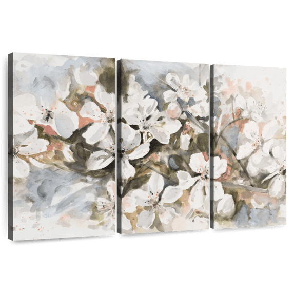 Elephant Stock Soft Peach Blossom Wall Art - Horizontal Multi Panel Canvas - Living Room Wall Decor - Floral And Botanical Multi Panel - Beige And White Decor By Patricia Pinto - 65" x 42"