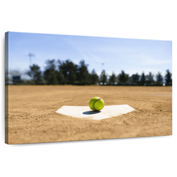 Elephant Stock Softball Base Wall Art - Horizontal Canvas Wall Art - Living Room Wall Decor - Photography Sports Canvas - Green And Blue Decor - 51" x 34"