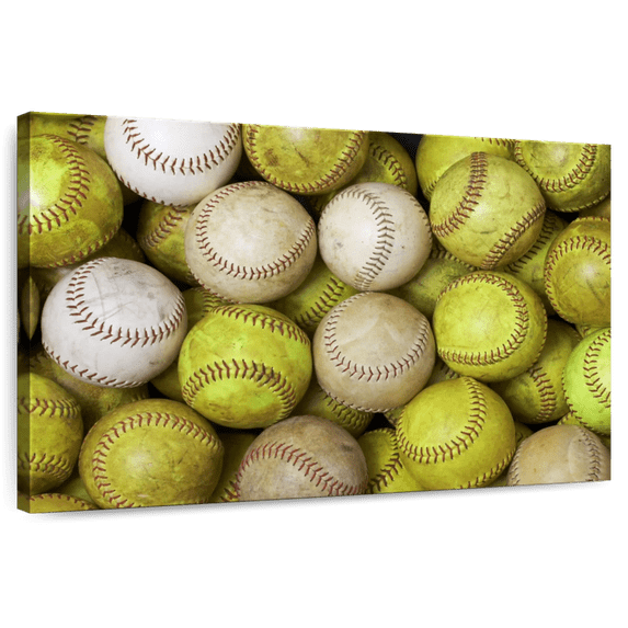 Elephant Stock Softball Collection Wall Art - Horizontal Canvas Wall Art - Living Room Wall Decor - Sports Canvas - Beige And Yellow Decor - 12" x 8"