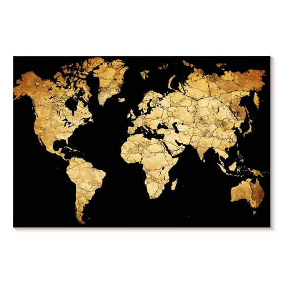Elephant Stock Soil World Map Wall Art - Horizontal Canvas Wall Art - Living Room Wall Decor - Map Canvas - Black And Orange Decor - 30" x 20"