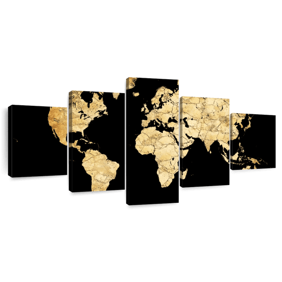 Elephant Stock Soil World Map Wall Art - Horizontal Multi Panel Canvas - Living Room Wall Decor - Map Multi Panel - Black And Orange Decor - 74" x 34"