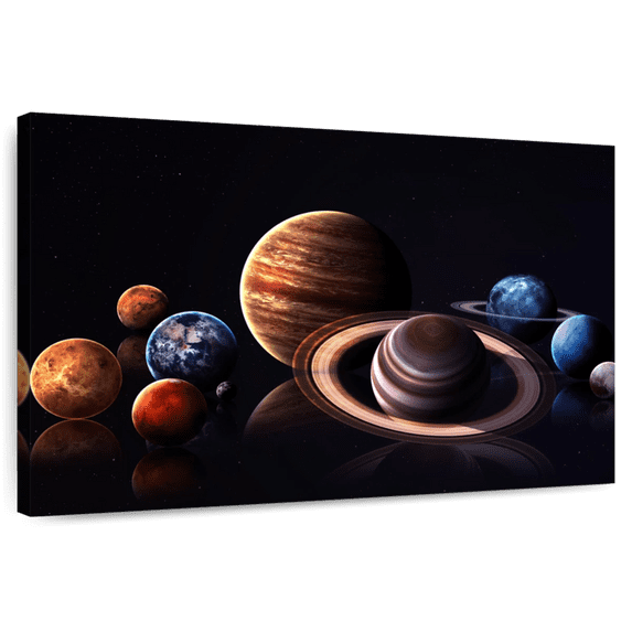 Elephant Stock The Solar System Planets Wall Art - Horizontal Canvas Wall Art - Living Room Wall Decor - Astronomy & Space Canvas - Black And Blue Decor - 24" x 16"