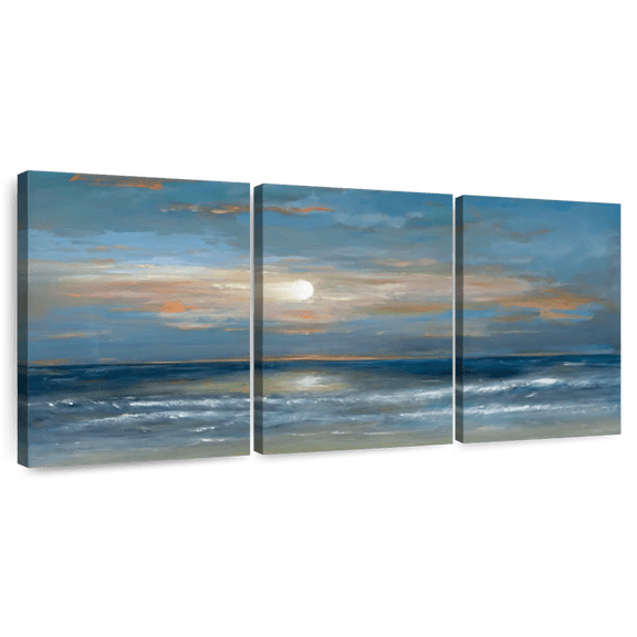 Elephant Stock Soleil Wall Art - Horizontal Multi Panel Canvas - Living Room Wall Decor - Abstract Multi Panel - Blue And Orange Decor By Aziz Kadmiri - 26" x 12"