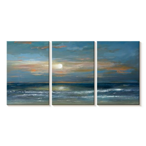 Elephant Stock Soleil Wall Art - Horizontal Multi Panel Canvas - Living Room Wall Decor - Abstract Multi Panel - Blue And Orange Decor By Aziz Kadmiri - 26" x 12"