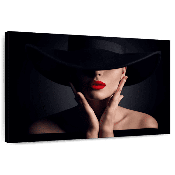 Elephant Stock Sophisticated Woman In Black Wall Art - Horizontal Canvas Wall Art - Living Room Wall Decor - Fashion And Beauty Canvas - Black And Beige Decor - 12" x 8"