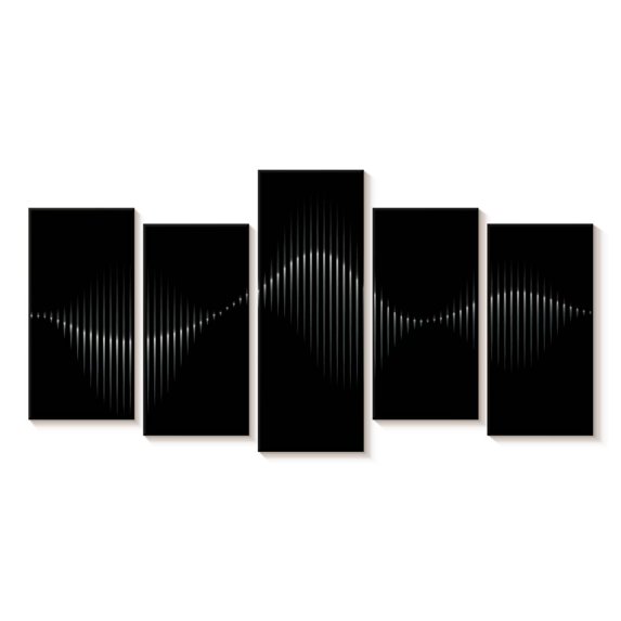 Elephant Stock Sound Wave Wall Art - Horizontal Multi Panel Canvas - Living Room Wall Decor - Music Multi Panel - Black And Gray Decor - 34" x 16"