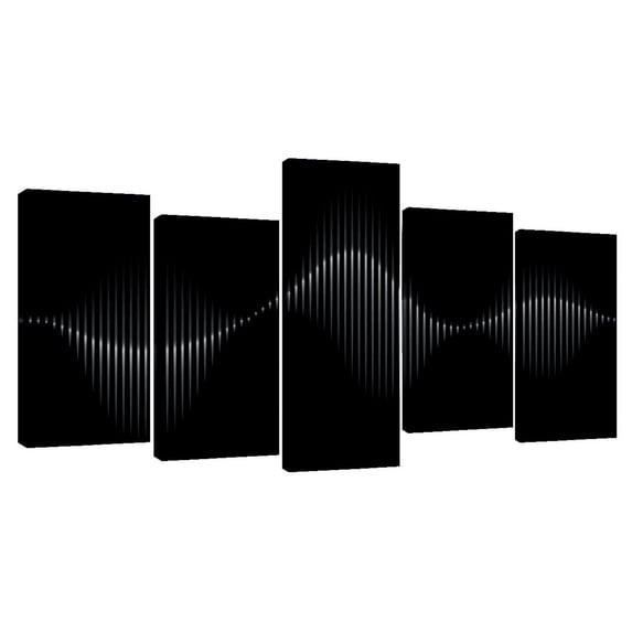Elephant Stock Sound Wave Wall Art - Horizontal Multi Panel Canvas - Living Room Wall Decor - Music Multi Panel - Black And Gray Decor - 54" x 27"