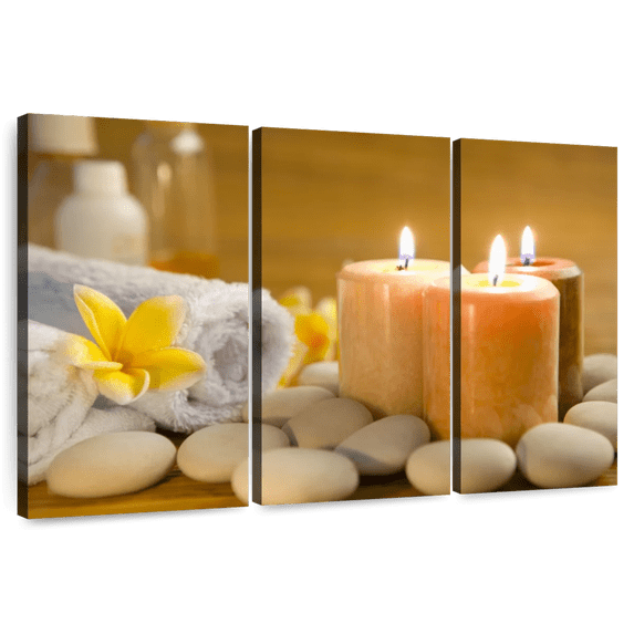 Elephant Stock Spa Candle Trio Wall Art - Horizontal Multi Panel Canvas - Living Room Wall Decor - Wellness Multi Panel - Orange And Gray Decor - 50" x 32"