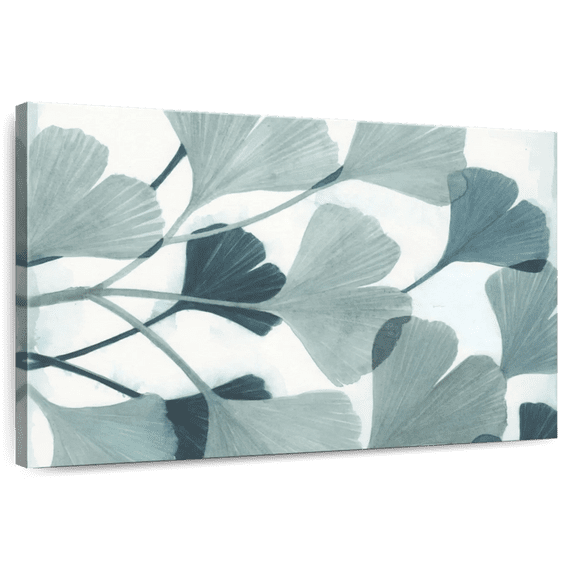 Elephant Stock Spa Day Gingko Wall Art - Horizontal Canvas Wall Art - Living Room Wall Decor - Floral And Botanical Canvas - Blue And White Decor By Norman Wyatt Jr. - 48" x 32"