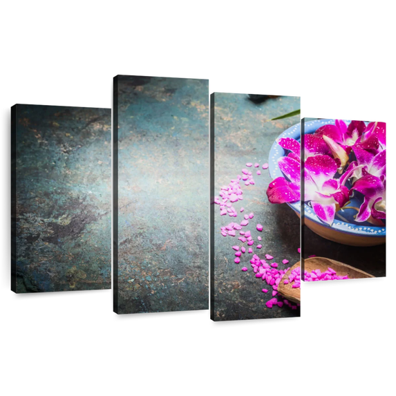 Elephant Stock Spa Fusion Wall Art - Horizontal Multi Panel Canvas - Living Room Wall Decor - Floral And Botanical Multi Panel - Gray And Purple Decor - 36" x 22"
