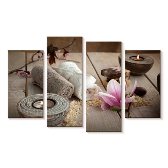 Elephant Stock Spa Tranquility Wall Art - Horizontal Multi Panel Canvas - Living Room Wall Decor - Wellness Multi Panel - Brown And Yellow Decor - 24" x 14"