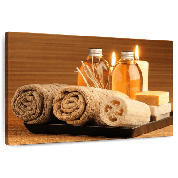 Elephant Stock Spa Treatment Essentials Wall Art - Horizontal Canvas Wall Art - Living Room Wall Decor - Wellness Canvas - Brown And Yellow Decor - 12" x 8"