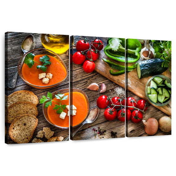 Elephant Stock Spanish Gazpacho Wall Art - Horizontal Multi Panel Canvas - Kitchen Wall Decor - Hobbies And Lifestyle Multi Panel - Gray And Red Decor - 33" x 20"
