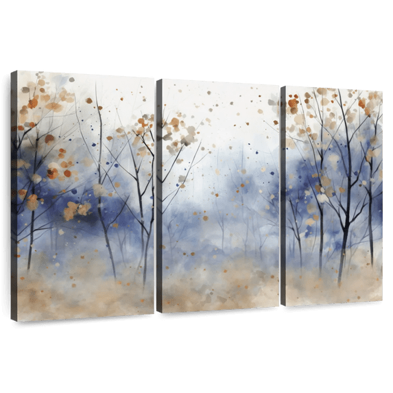 Elephant Stock Speckled Blue Forest I Wall Art - Horizontal Multi Panel Canvas - Living Room Wall Decor - Nature Multi Panel - Brown And Blue Decor - 33" x 20"