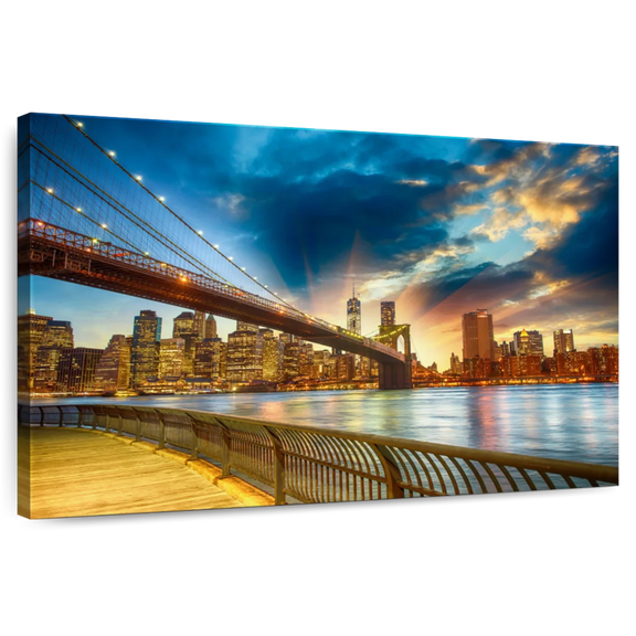 Elephant Stock Spectacular Manhattan Sunset Wall Art - Horizontal Canvas Wall Art - Living Room Wall Decor - Places Canvas - Gray And Brown Decor - 45" x 30"
