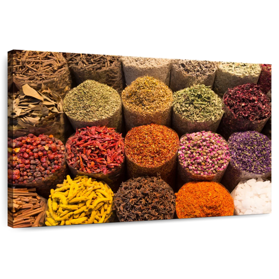 Elephant Stock Spice Baskets Wall Art - Horizontal Canvas Wall Art - Dining Room Wall Decor - Food And Drink Canvas - Orange And Green Decor - 36" x 24"