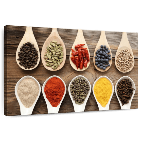 Elephant Stock Spices Wall Art - Horizontal Canvas Wall Art - Dining Room Wall Decor - Food And Drink Canvas - Beige And Brown Decor - 12" x 8"