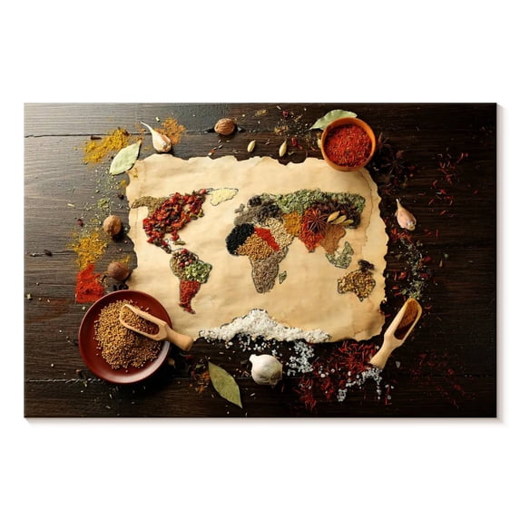Elephant Stock Spices World Map Wall Art - Horizontal Canvas Wall Art - Kitchen Wall Decor - Food And Drink Canvas - Brown And Red Decor - 24" x 16"