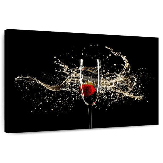 Elephant Stock Splash Of Champagne Wall Art - Horizontal Canvas Wall Art - Living Room Wall Decor - Food And Drink Canvas - Black And Red Decor - 51" x 34"