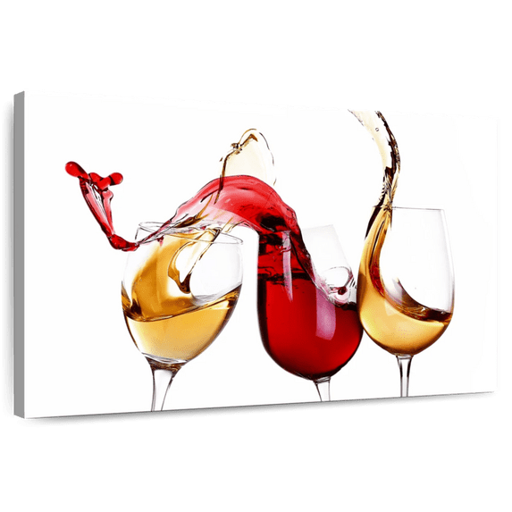 Elephant Stock Splashing Wine Wall Art - Horizontal Canvas Wall Art - Living Room Wall Decor - Food And Drink Canvas - White And Red Decor - 30" x 20"