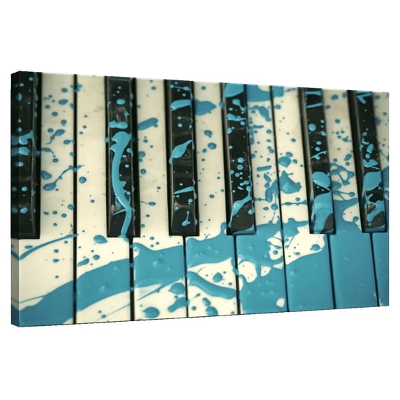 Elephant Stock Splattered Piano Keys Wall Art - Horizontal Canvas Wall Art - Living Room Wall Decor - Music Canvas - Teal And Black Decor - 24" x 16"