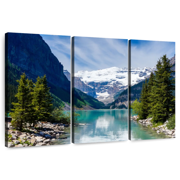 Elephant Stock Splendid Lake Louise Wall Art - Horizontal Multi Panel Canvas - Living Room Wall Decor - Nature Multi Panel - Gray And Teal Decor - 45" x 28"
