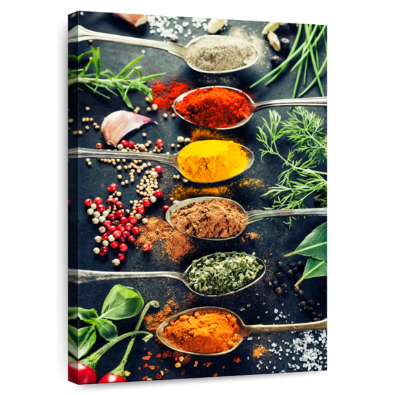 Elephant Stock Spoons Of Spices Wall Art - Vertical Canvas Wall Art - Dining Room Wall Decor - Food And Drink Canvas - Orange And Green Decor - 32" x 48"