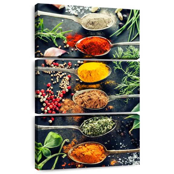 Elephant Stock Spoons Of Spices Wall Art - Vertical Multi Panel Canvas - Kitchen Wall Decor - Food And Drink Multi Panel - Orange And Green Decor - 48" x 74"