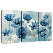 Elephant Stock Springing Up Blue Wall Art - Horizontal Multi Panel Canvas - Lobby Wall Decor - Floral And Botanical Multi Panel - Teal And Beige Decor By Nan - 